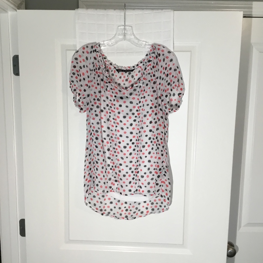 Zac & Rachel Ladies Sheer/ Camisole  Short Sleeve Top Red/ White Size L